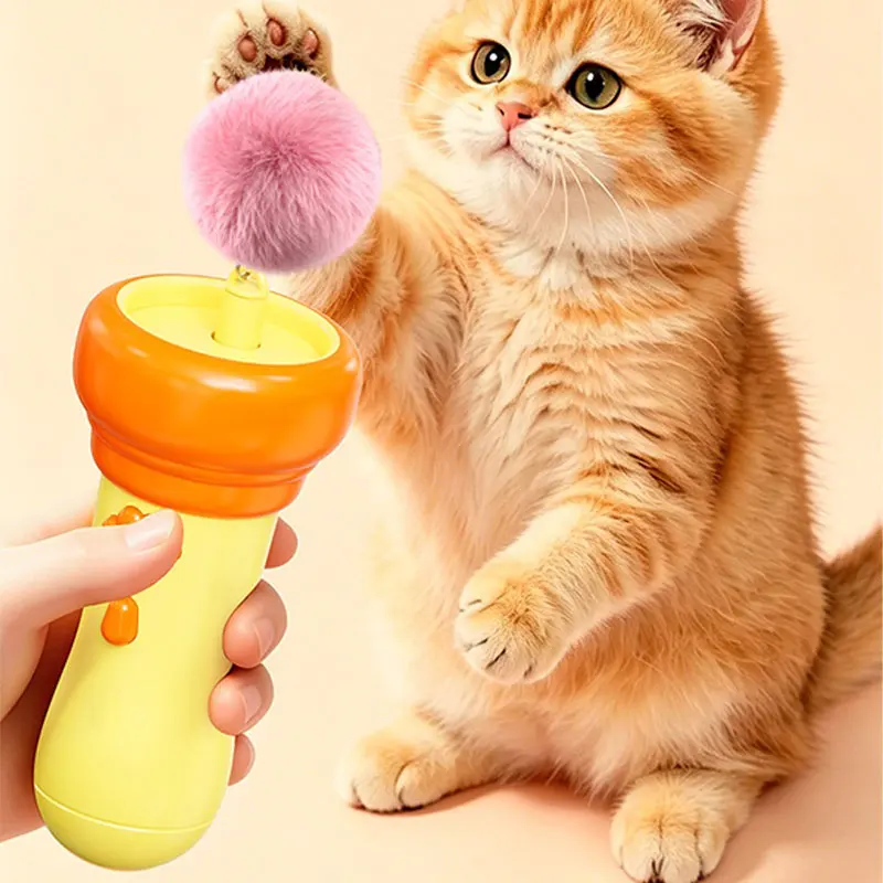 Electric Launch Cat Teaser Toy One‑Key Shooting Auto‑Rebound Cat Interactive Play Toy Plush Ball Automatic Cat Wand Toy For Cats
