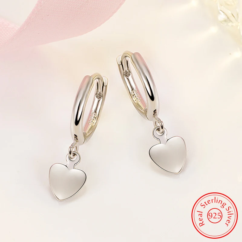 

Solid 925 Sterling Silver Woman's High-quality Jewelry Fashion New Heart Drop Earrings XY0040