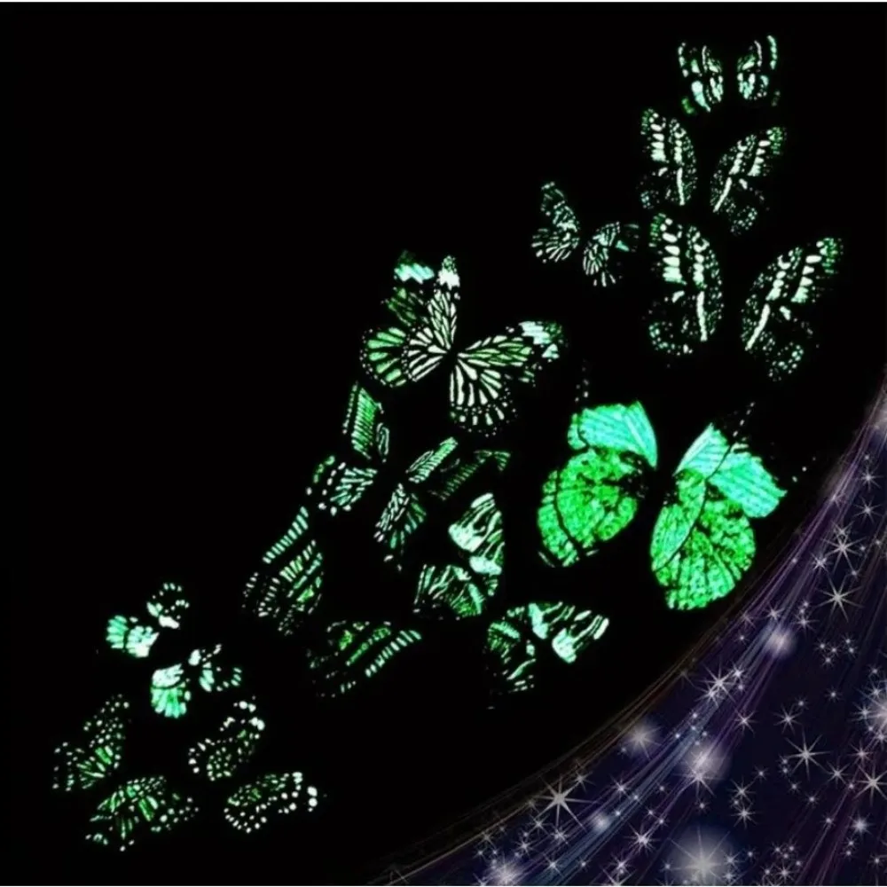 PVC Material Luminous Butterfly Decals Double-layer Glow-in-the-dark Glow In Dark Decals Simulated 3D Design Magnetic Wall Decor