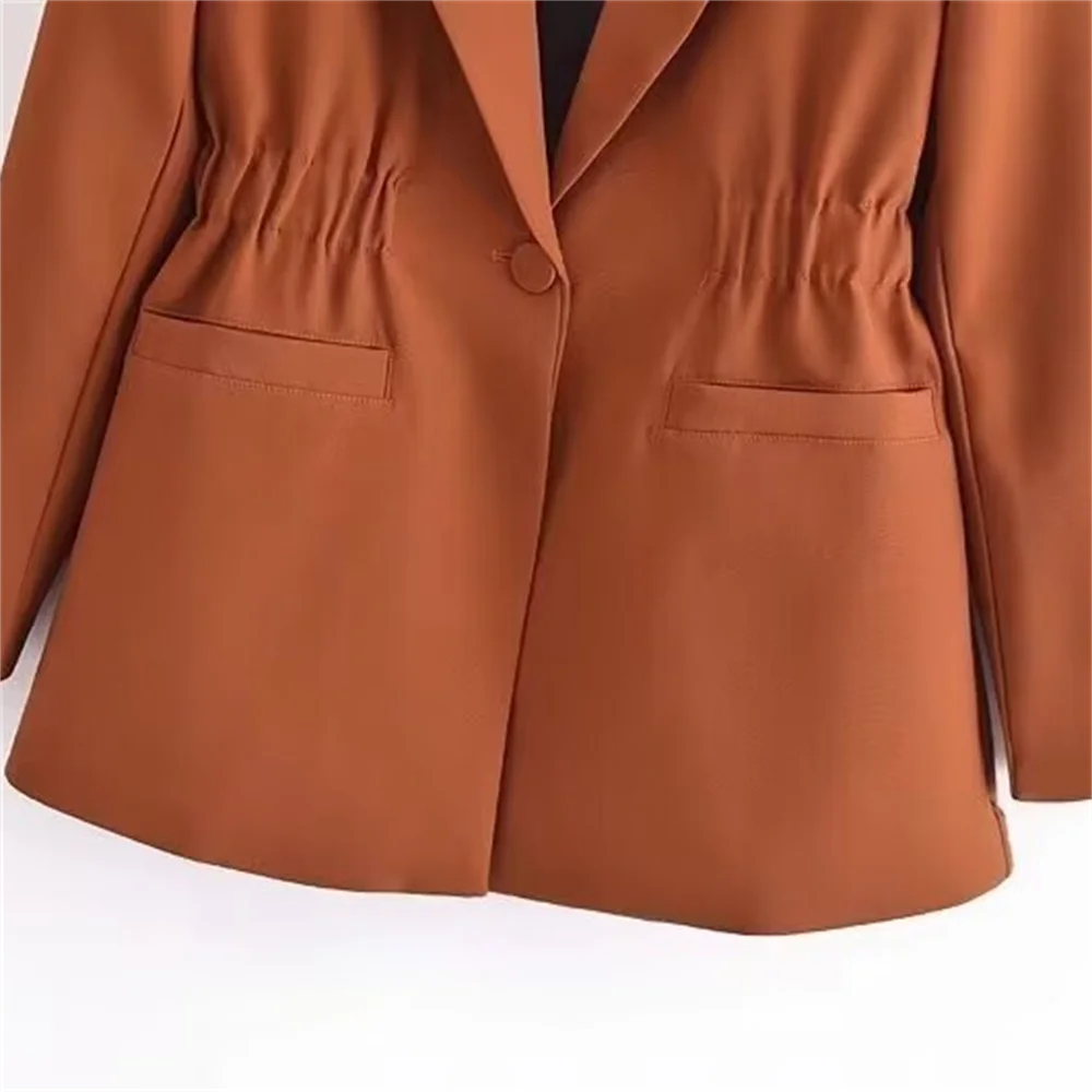 PB&ZA 2024 Spring New Women\'s Style Commuting Versatile Elastic Waist Design Slim Fit V-neck Suit Coat