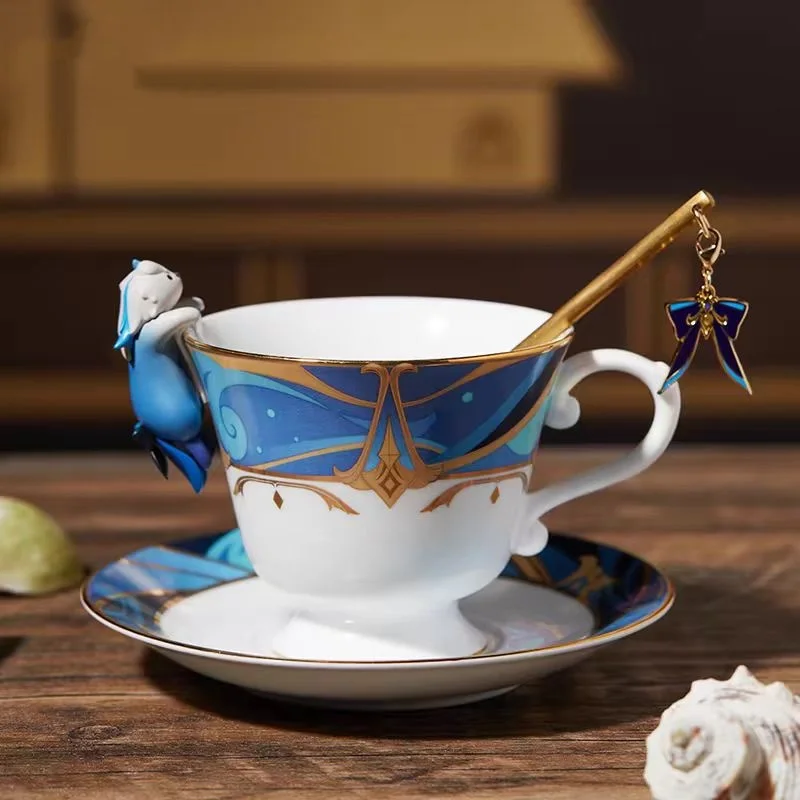 Anime Neuvillette Genshin Impact Cosplay Cartoon Tea Saucer Accessory Teacup Mascot Game Souvenir Spoon Desktop Ornament