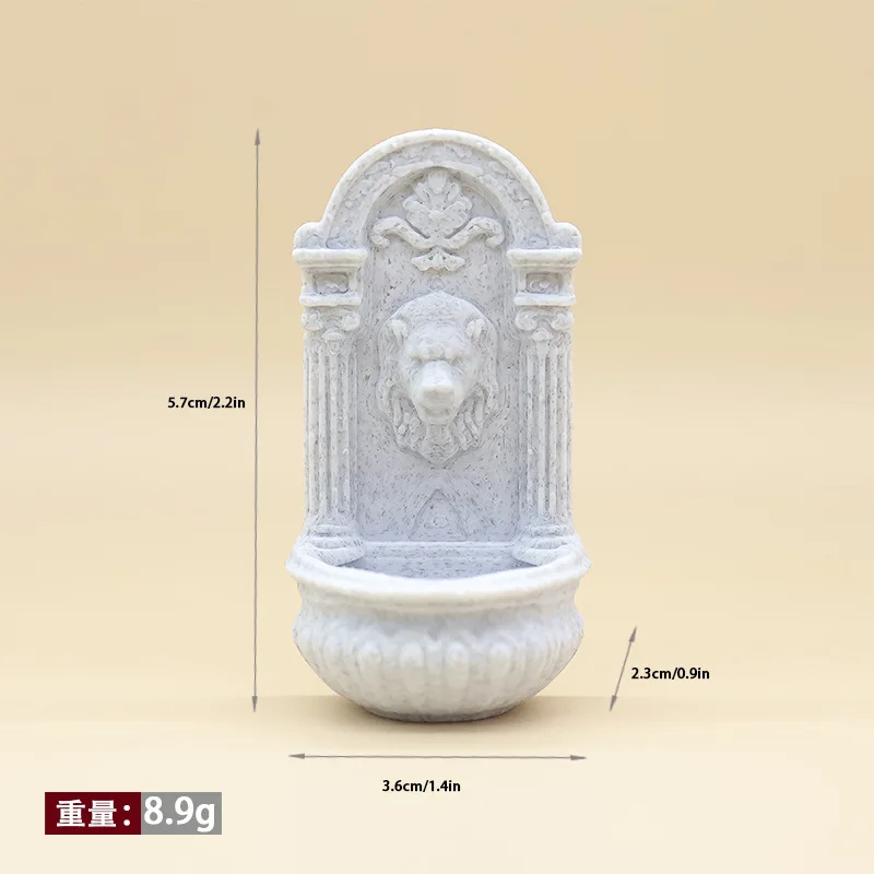 1:12 Mini European Classical Wall Fountain Lion Head Relief Fountain Model Miniature Scene Ornament Dollhouse Garden Decor