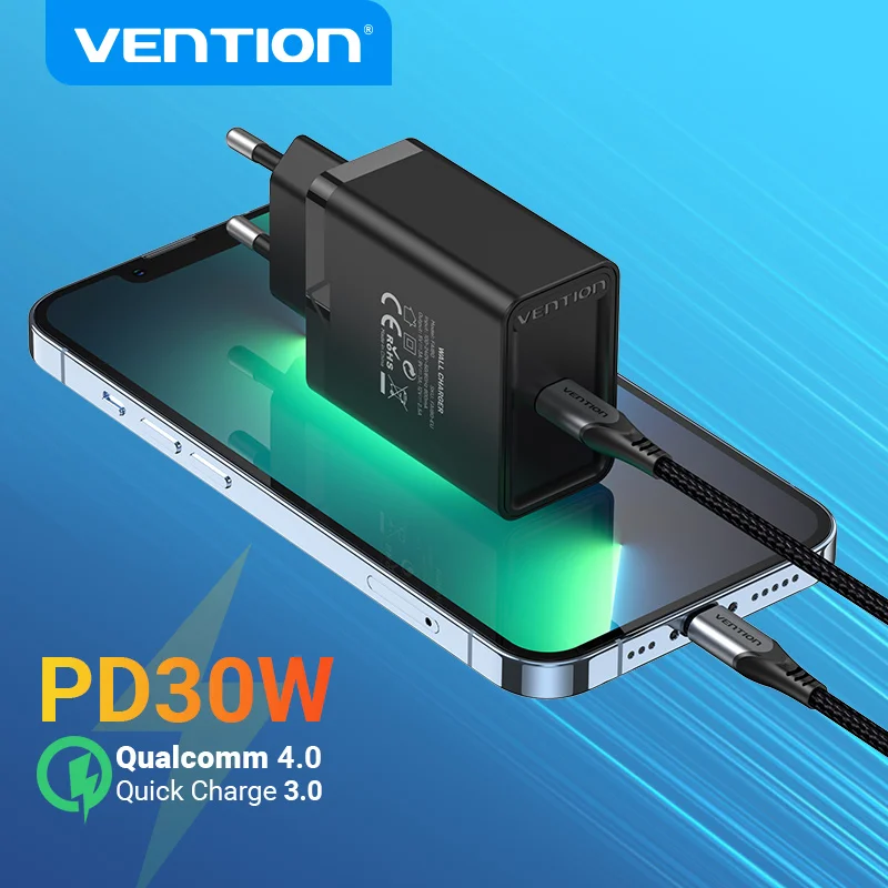 Vention USB C Charger 30W Type C Charger for iPhone 13 12 Fast Charging Portable Phone Charger for Samsung S20 Xiaomi PD Charger