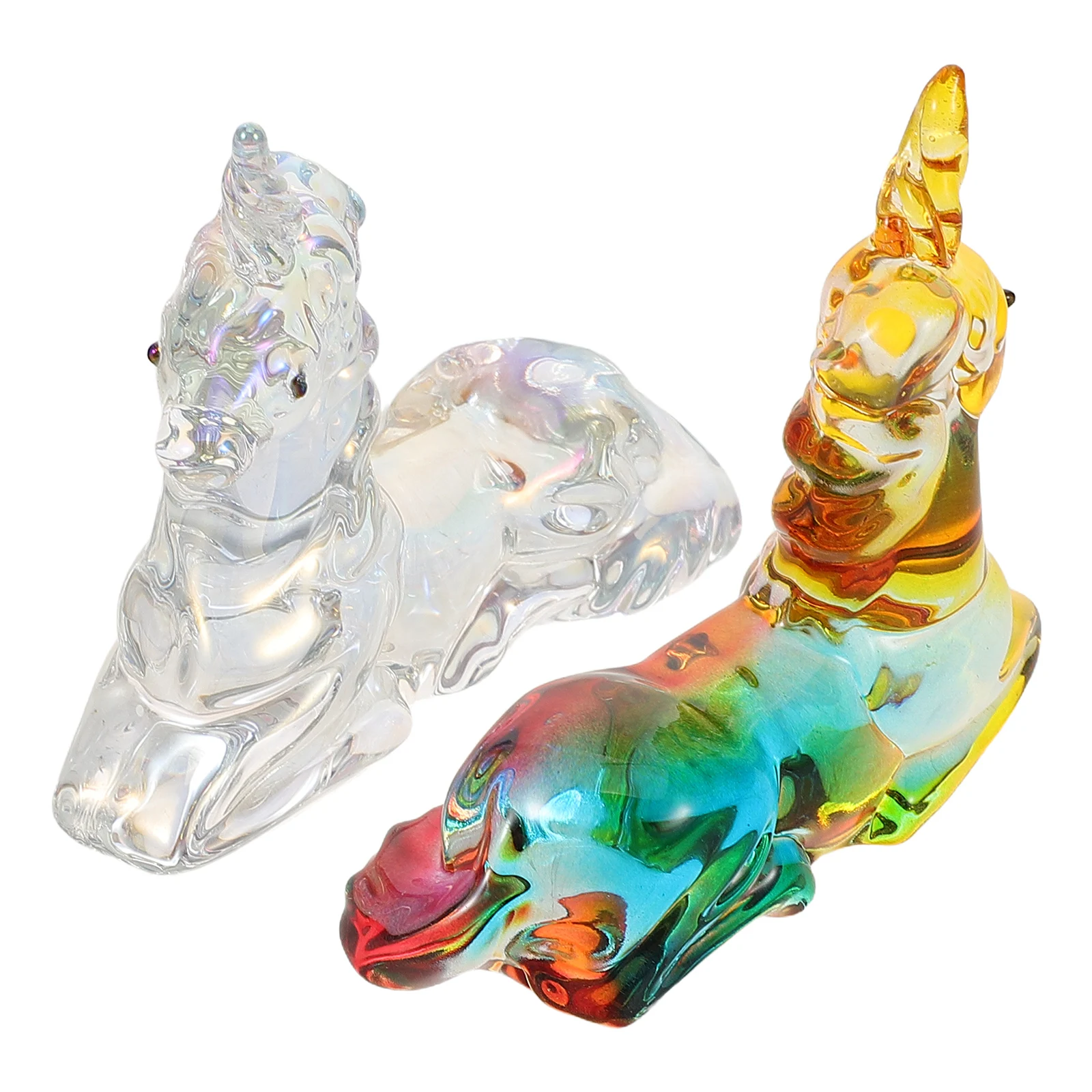 

2pcs Figurine: Mini Animal Statue Desktop Home Decor Ornament Space-Saving Design Shiny Carved Crystal
