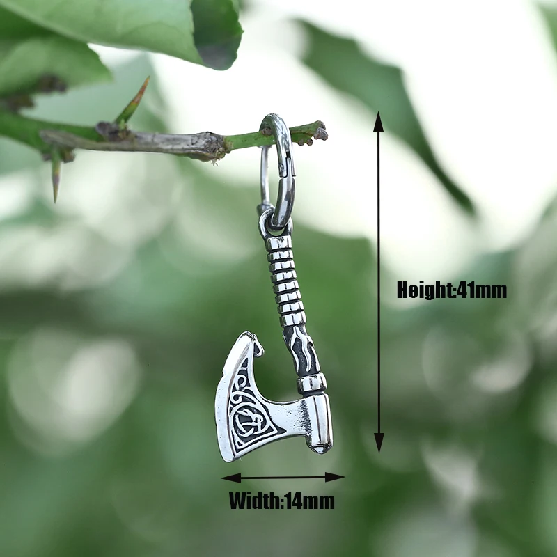 One Set Vintage Ax Fashion Weapon Earrings Nordic Men Teen Stainless Steel Odin Ax Raven Jewelry Stud Earrings Personality Gift