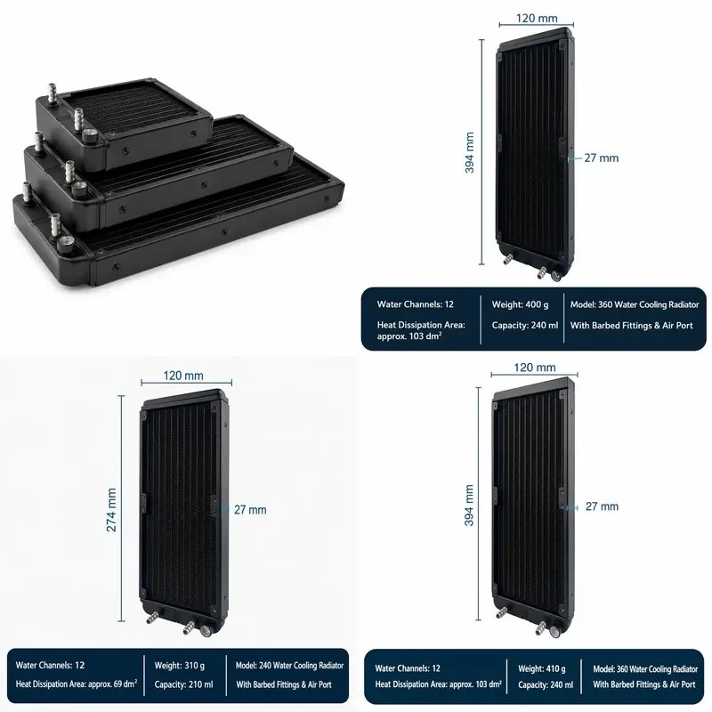 for 120mm 240mm 360mm Water Cooling Radiator Thick Aluminum Liquid Cooler  Computer Cooling System