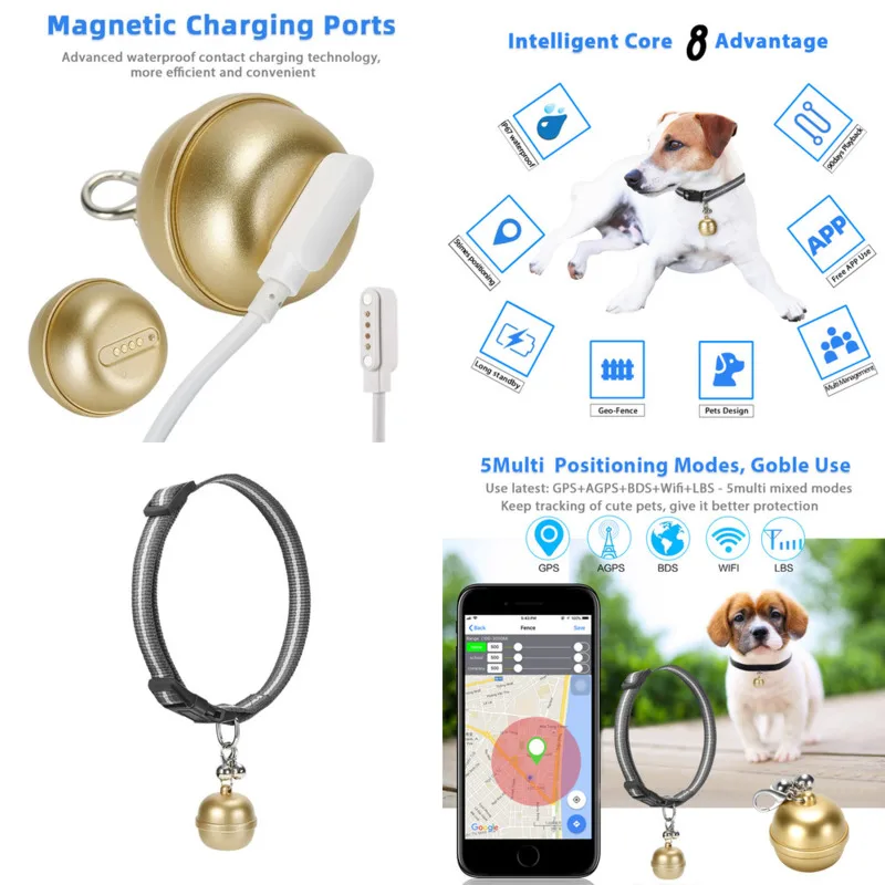 

Mini BT Pet GPS Tracker Collar Smart Dog Cat Pet Locator Anti-Lost Device Real Time Tracking Finder With Bell For Pets Gift New