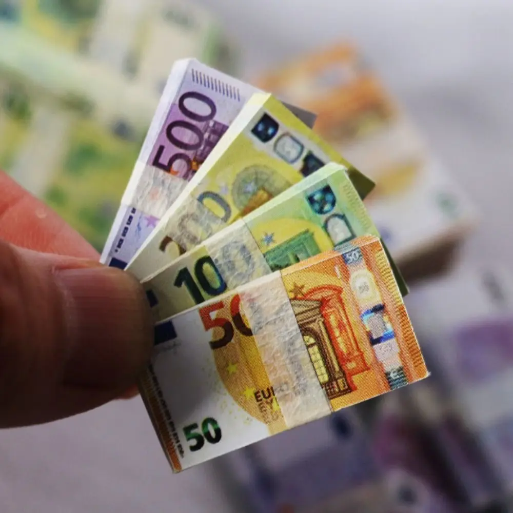 5 pacotes de dólar euro bilhete polegar-tamanho casa de bonecas bolso simulado notas mini falso dinheiro notas de dólar prop brinquedo casa decoração