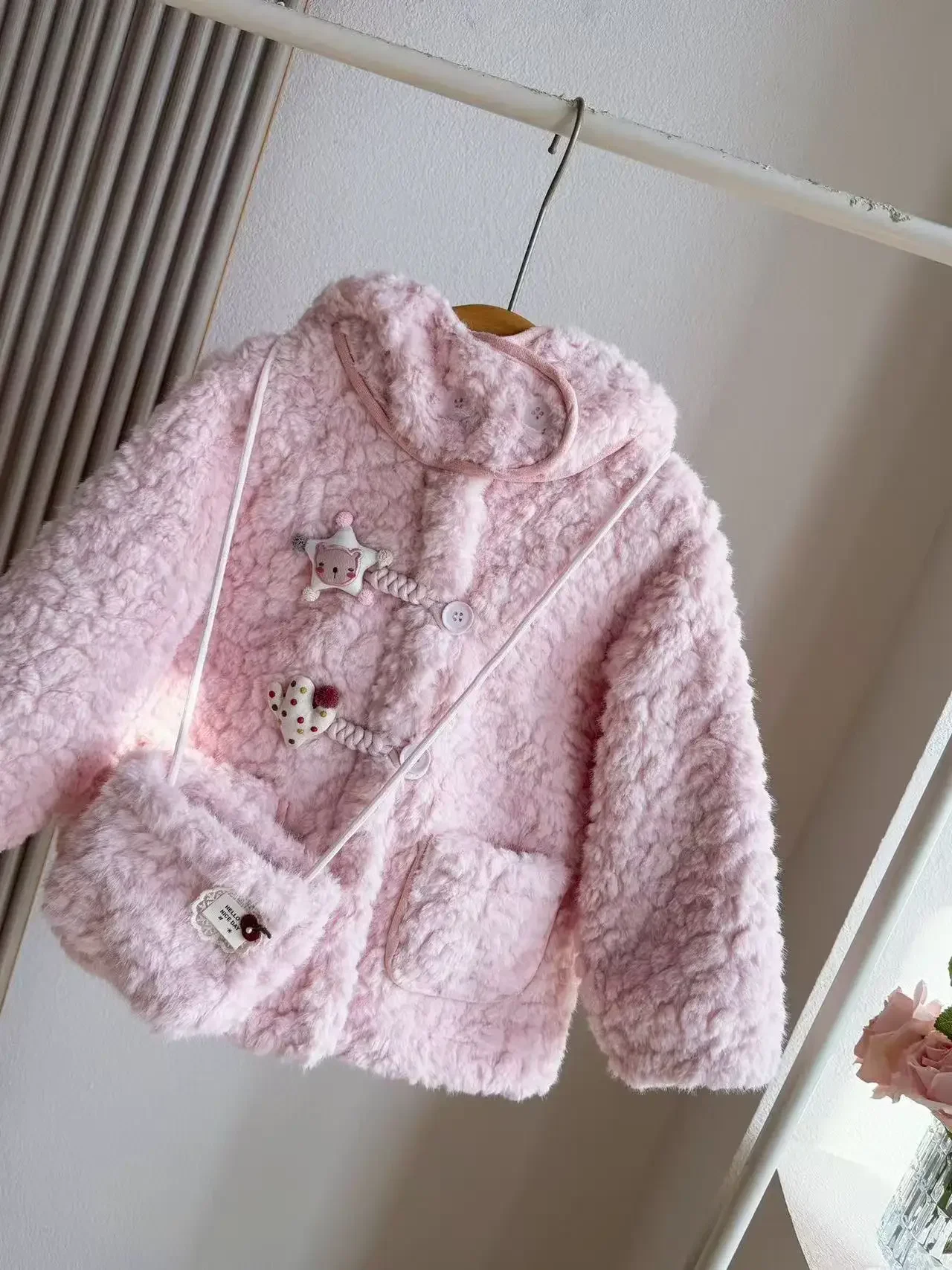 100-140cm Baby Girls' Coat Autumn And Winter 2026 New Collection Children's Velvet Warm Hoodie Overcoat