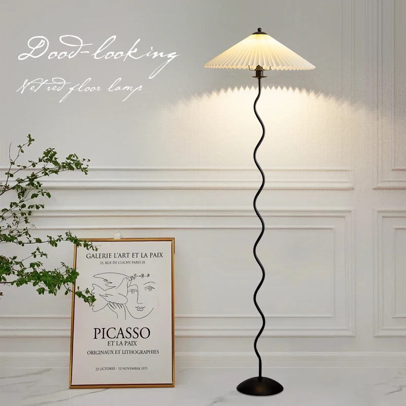 Medieval Pleated Floor Lamp Japanese Minimalist Living Room Bedroom Floor Lamp Modern Home Decoration E27 Lighting Fixtures