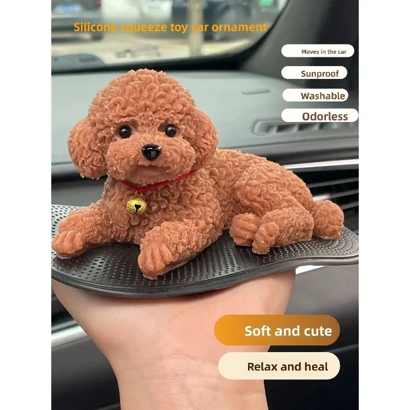 New Car Decorative Pet Accessories Silicone Teddy Dog with Anti Slip Pad Simulation Gadget Center Console Automobile Decoration