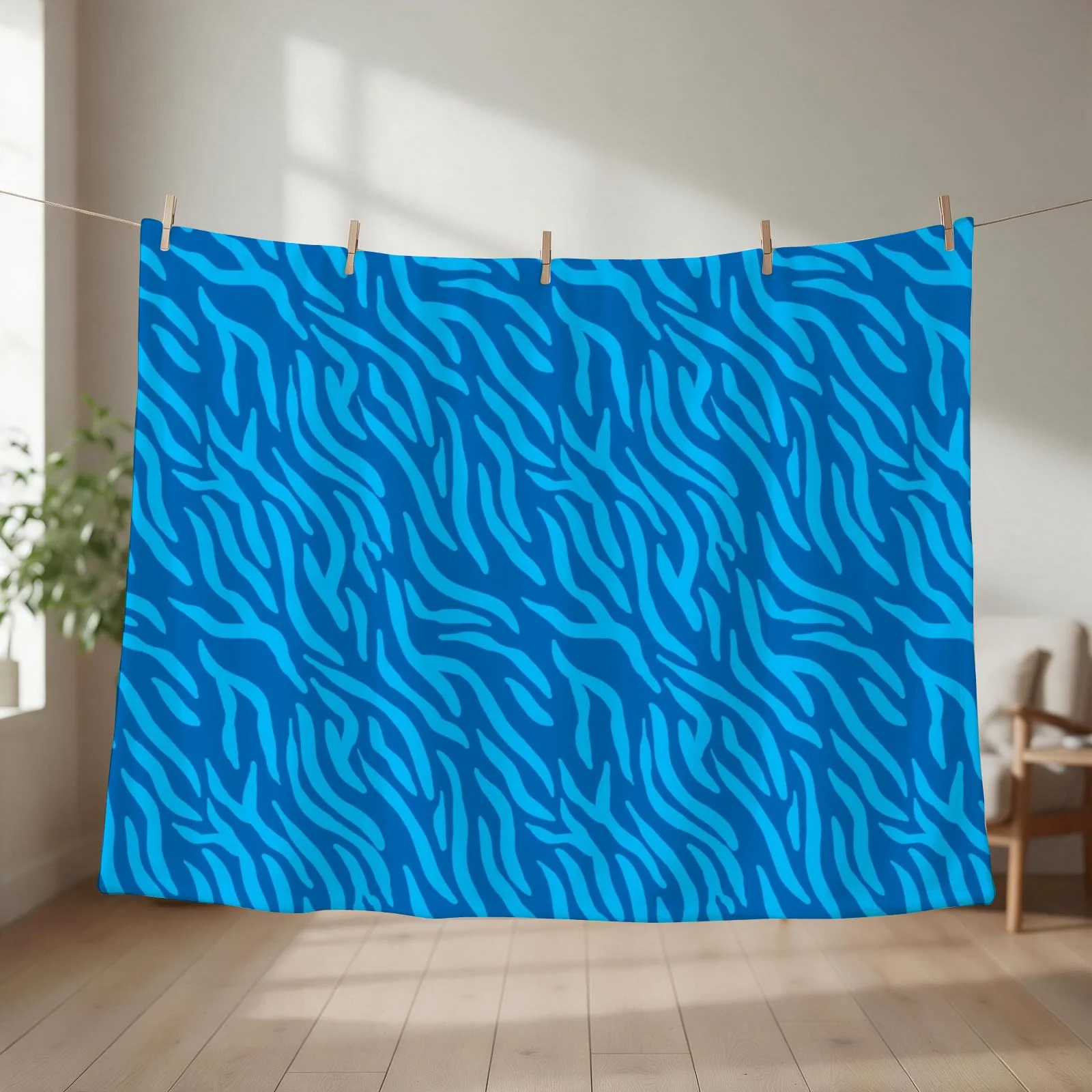 Blue-On-Blue Zebra Print Throw Blanket Quilt Soft Beds Extra Large Throw Heavy Blankets