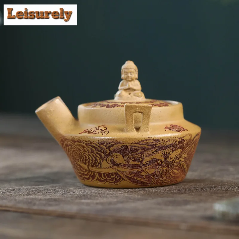 

110 мл Исин фиолетовые глиняные чайники ручной работы Будда Ruyi горшок сырой руды Дахунпао грязевой чайник чайник с заварочным устройством Zisha чайный сервиз подарок