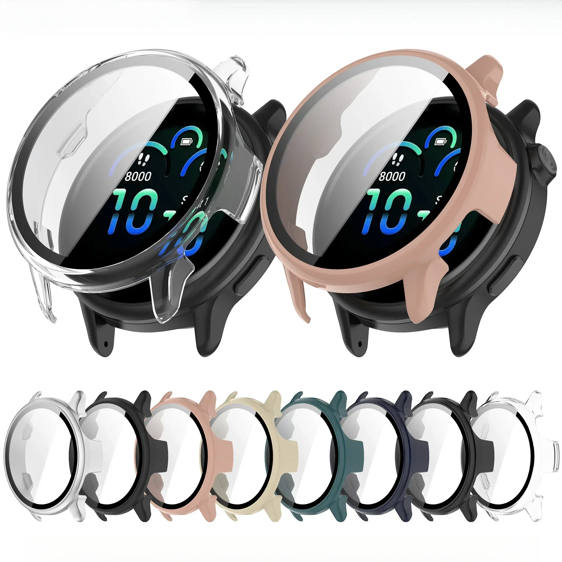 

For Garmin Active 6 Active6 Screen Protector Case Protective Case Full Bumper Cover Tempered Glass Shell Anti-scratch TMOWUK