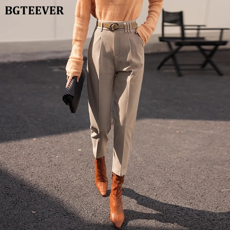 BGTEEVER Autumn Winter Women Woolen Pants High Waist Thick Warm Harem Pants Female