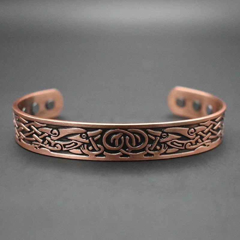 Viking Pure Copper Bracelet Men Energy Magnetic Adjustable Cuff Bracelet Dragon Viking Wide Bracelets Bangles for Women