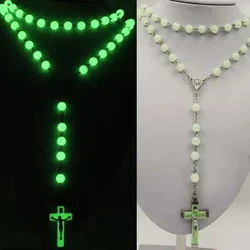 Glow In The Dark Christian Rosary Necklaces for Women Luminous Christian Catholic Cross Rosary Necklace Religion Faith Jewelry