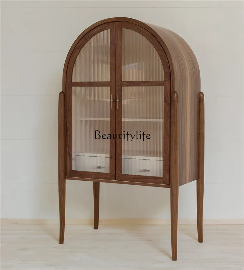 

jj *American simple household solid wood arched dining side cabinet modern neoclassical multi-functional glass door wine cabinet