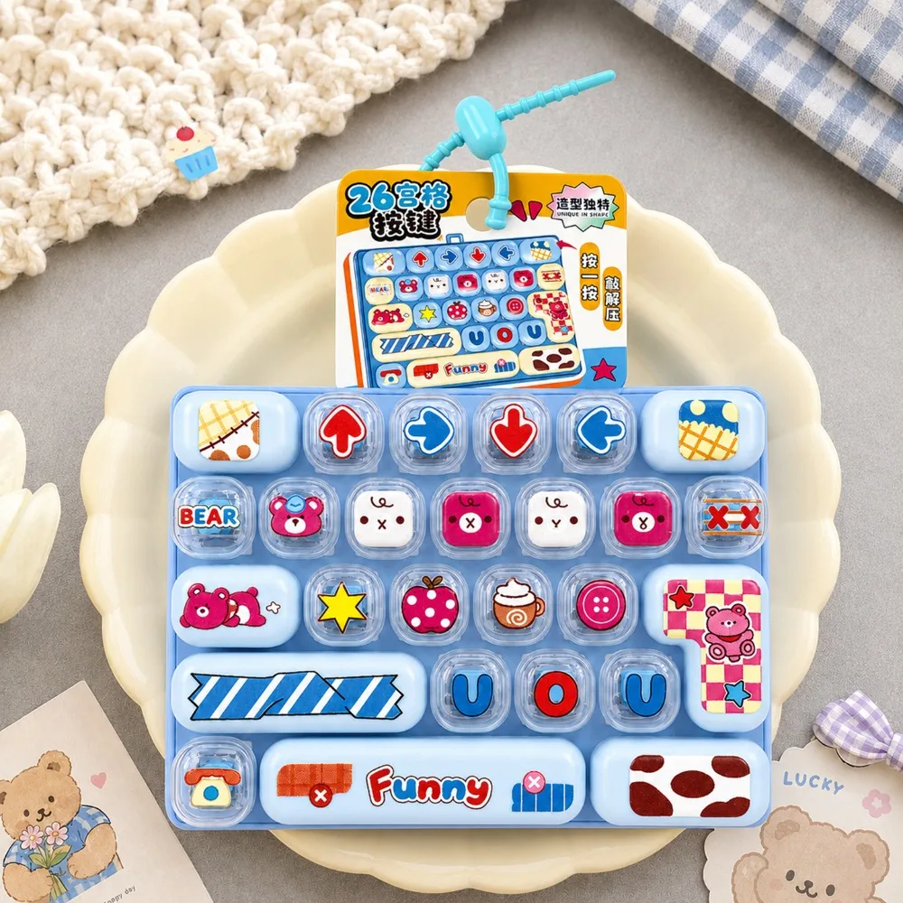 Animal Theme 26 Keys Keyboard Keychain Pressable Keys Plastic Fingertip Button Key Ring Cartoon Clear Key Sounds