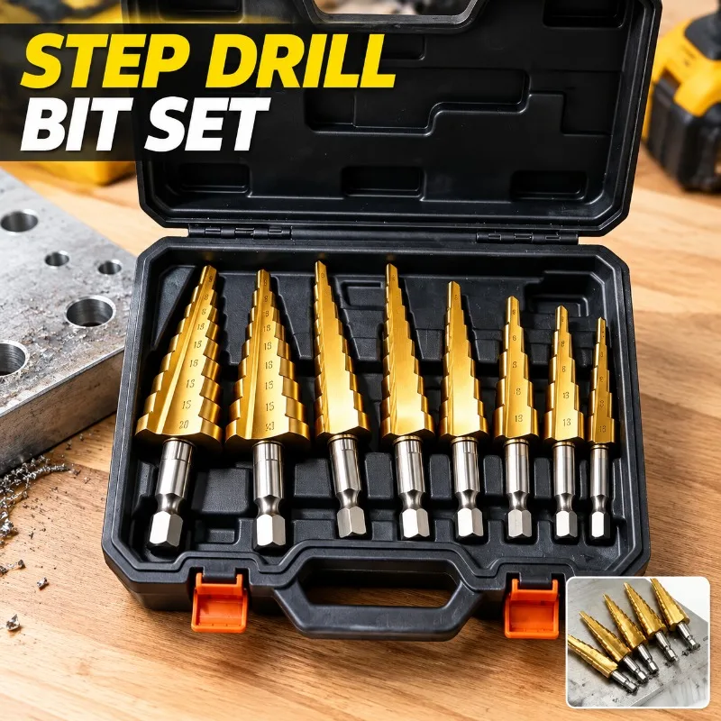 Step Drill Bit Set 6Pcs, Tapered HSS Drill Bits for Metal, Wood & PVC, Reaming Tool Kit for Home, Crafts & DIY Projects