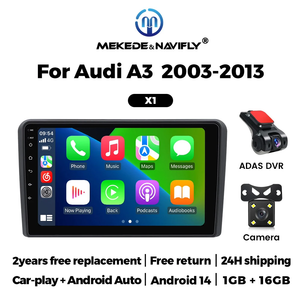 2Din أندرويد 14 لأودي A3 8P 2003-2013 DVR مراقب كاميرا الرؤية الخلفية FM/AM راديو CarPlay السيارات مشغل وسائط متعددة GPS Navi المضيف #1