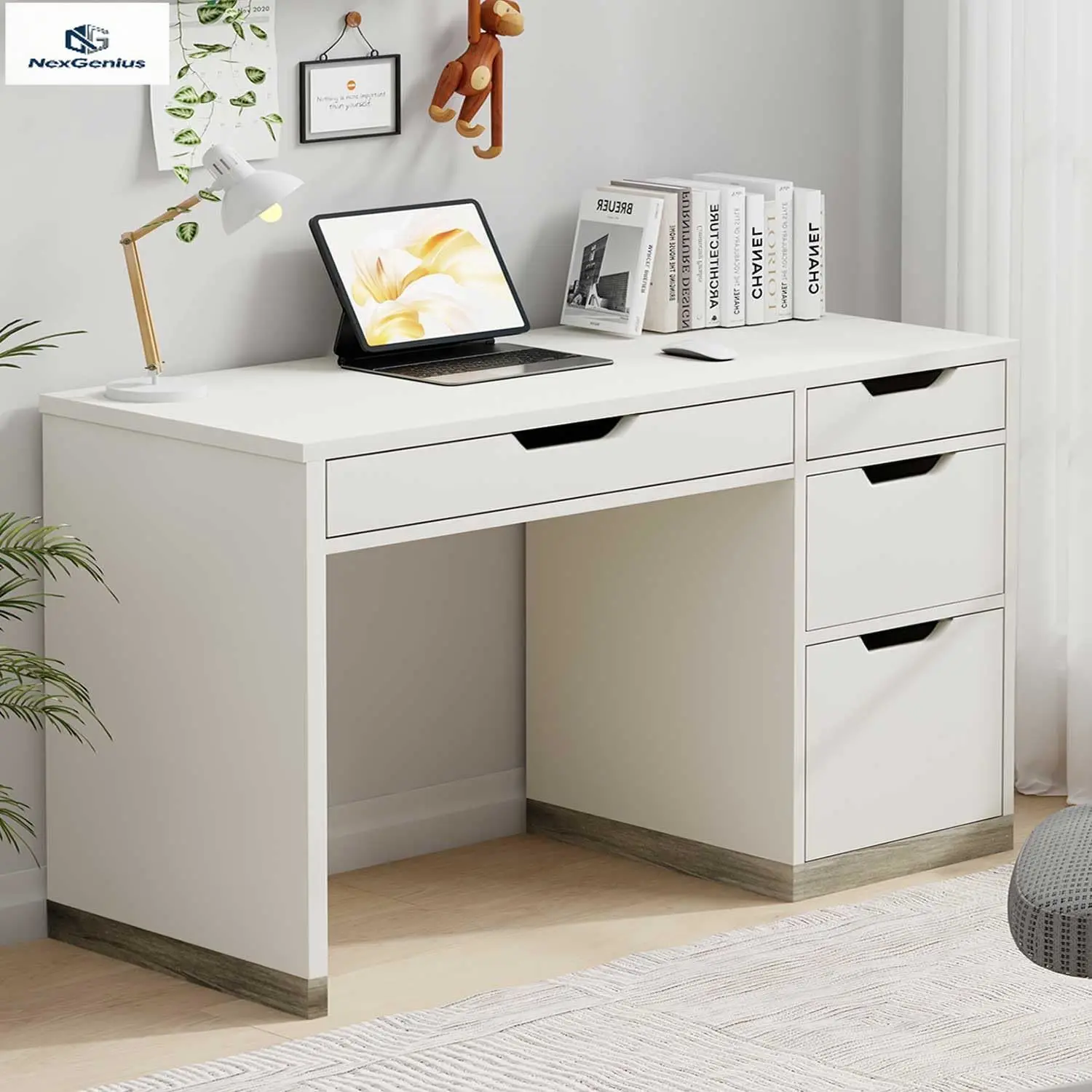 White Desk With Dra…