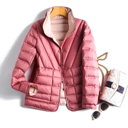 Double Sided Puffer Jacket 2024 New Winter Women 90% White Duck Down Coat Female Stand Collar Casual Loose Short Parkas