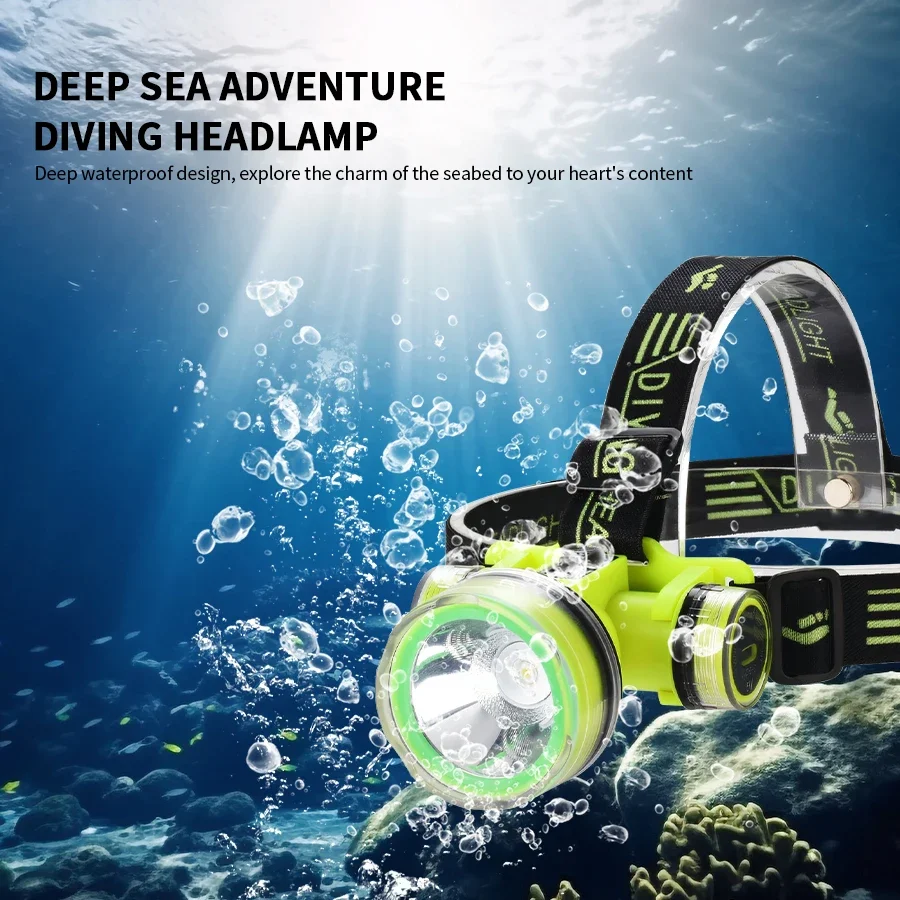 SQ-902 LED Professional Diving Light Headlamp Underwater Searchlight 350m IPX8 Highest Waterproof Rechargeable Fishing Light