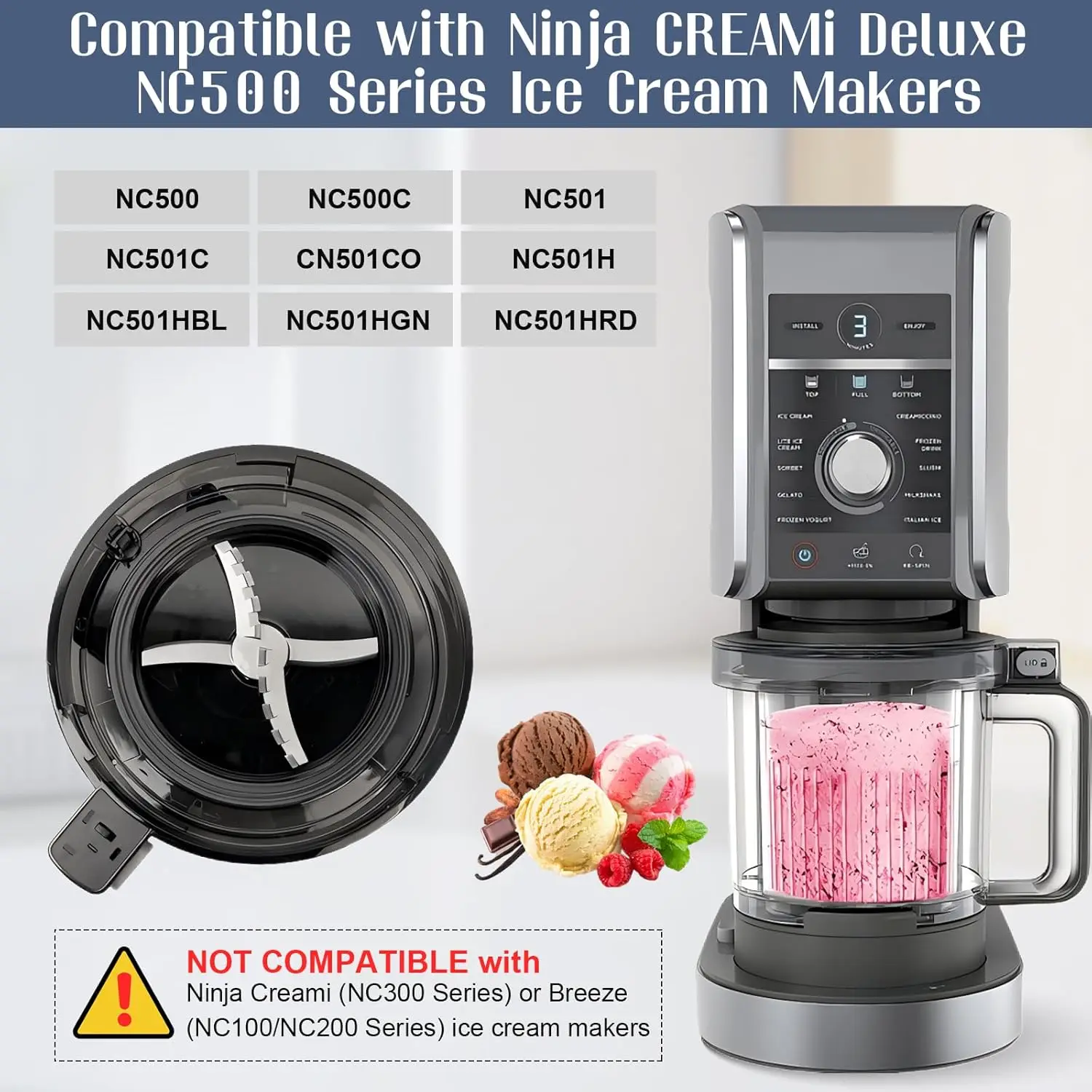Paddle Blade for Ninja Deluxe NC501 NC500 Series Ice Cream Makers, Creami Paddle Compatible with Ninja Creamerizer CN501CO NC500