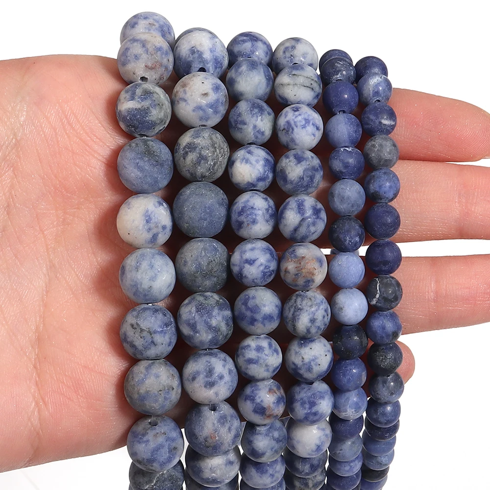 1strand/lot 6/8/10mm Matte Blue Spot Natural Stone Beads Round Loose Spacer Bead For Jewelry Making DIY Necklace Bracelet