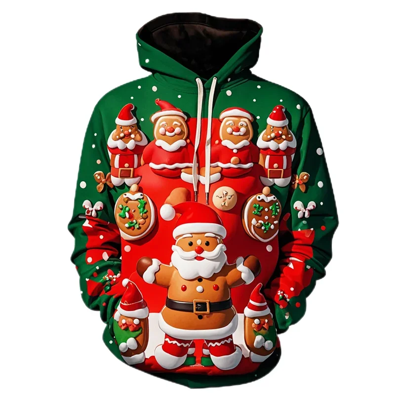 Cartoon Xmas Hoodie Newest Cute Gingerbread Man Santa Claus Graphic Sweatshirts Boy Pullovers Kid Christmas Gift Tracksuit Hoody