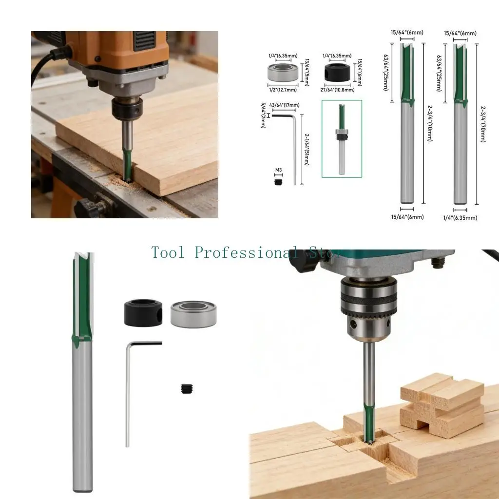 

57QF Precise Cutting Router Bit Featuring Three Flutes Construction Silver Green Coating Multiple Size 6mm & 1/4 Inches Shank