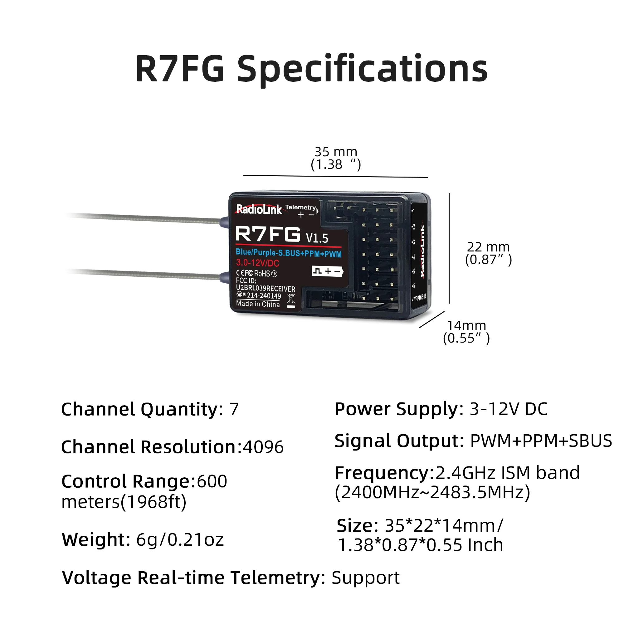 Radiolink R7FG 7 Channle 2.4G Gyro RC Receiver Auto Spannungsübertragung Telemetrie 600 m Long Range RX für Crawler Drifting Car – Detail 9