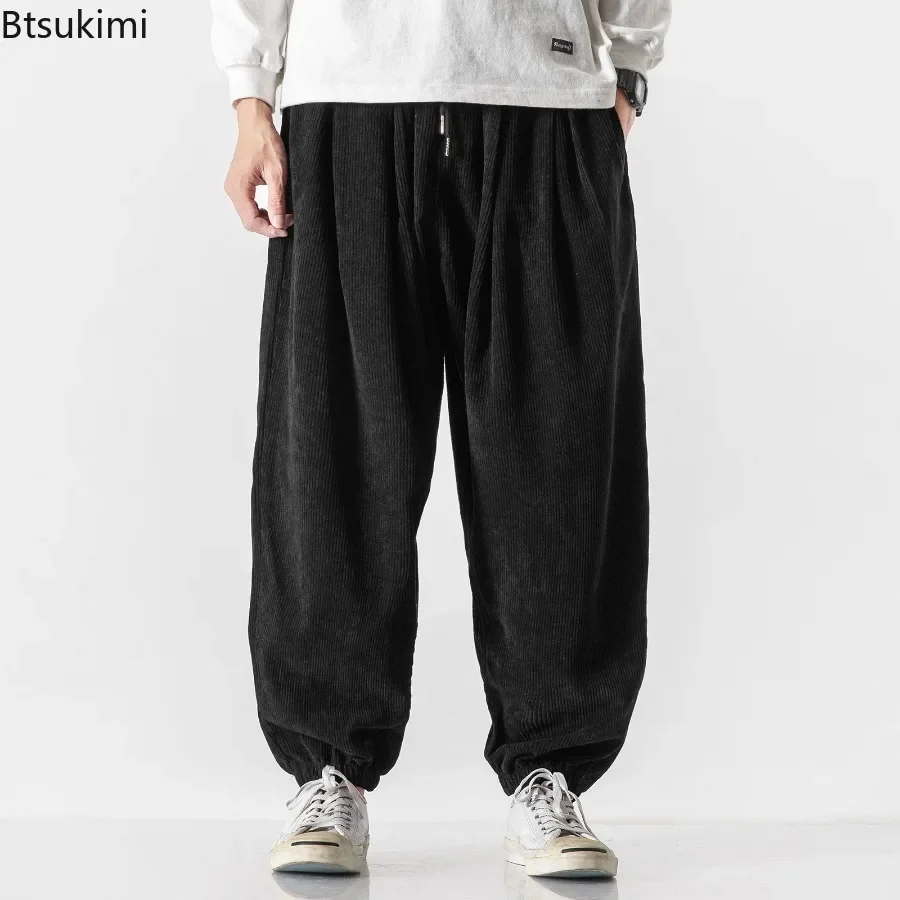 2025 Men's Loose Casual Cargo Pants Oversized Drawstring Pockets Sports Trousers Men Thick Wide Leg Corduroy Pants Joggers Pants