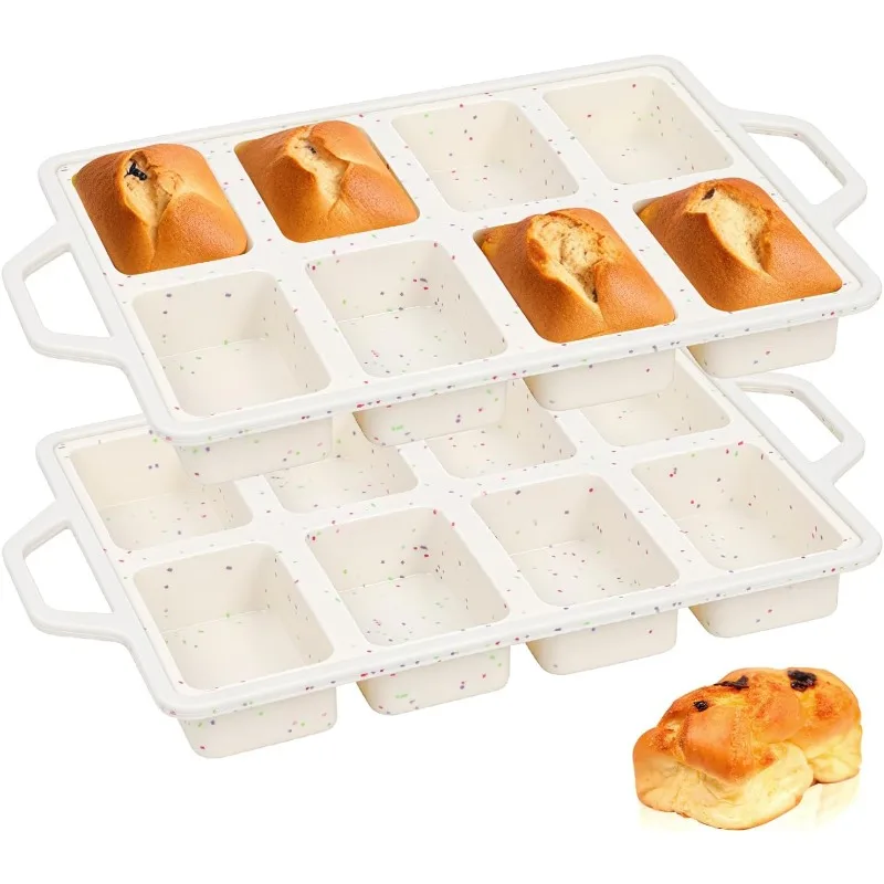 

Silicone Mini Loaf Pans with Metal Reinforced Frame-2 Pack, Non-stick Silicone Mini Bread Loaf Pans for Baking 8-Cavity, Tiny