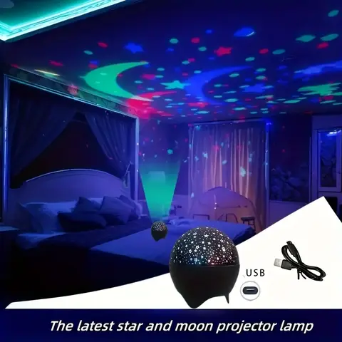 Projector Light Starry Sky Moon Colorful Strobe Light Night Lights USB Plug-in Party Decor Gift Kids Room Atmosphere Galaxy