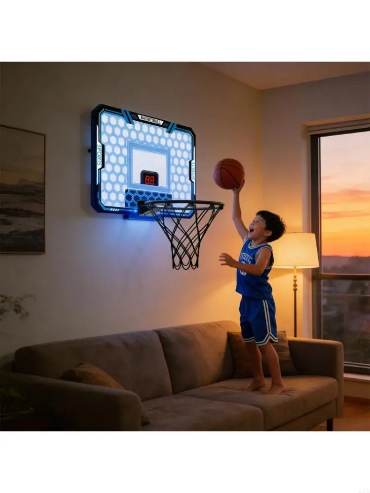 

Electronic Scoreboard Basketball Hoops Wall Mounted Foldable LED Lights Set Including Ball For Various Ages
