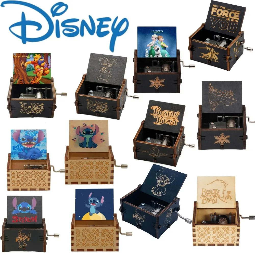 new model Disney Lilo & Stitch Frozen Wooden Music Box Vintage Hand-Cranked Musical Box Children Presents  festival gift