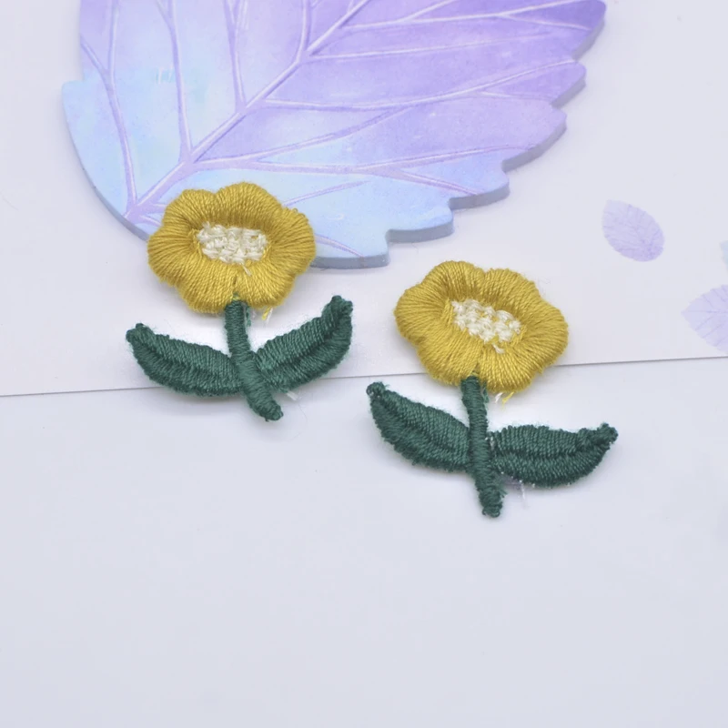 20Pcs 25*30mm Embroidered Knitting Flower for DIY Headdress Clips Bow Hair Circle Decor Accessories Handmade Clothes Patches