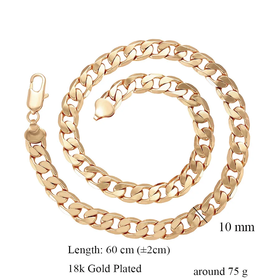 XP Jewelry --( 60 cm x 10 mm) 18 k Gold Plated Figaro NK 1:1 Big Heavy Necklaces for Men Women HIP HOP Fashion Street Jewelry