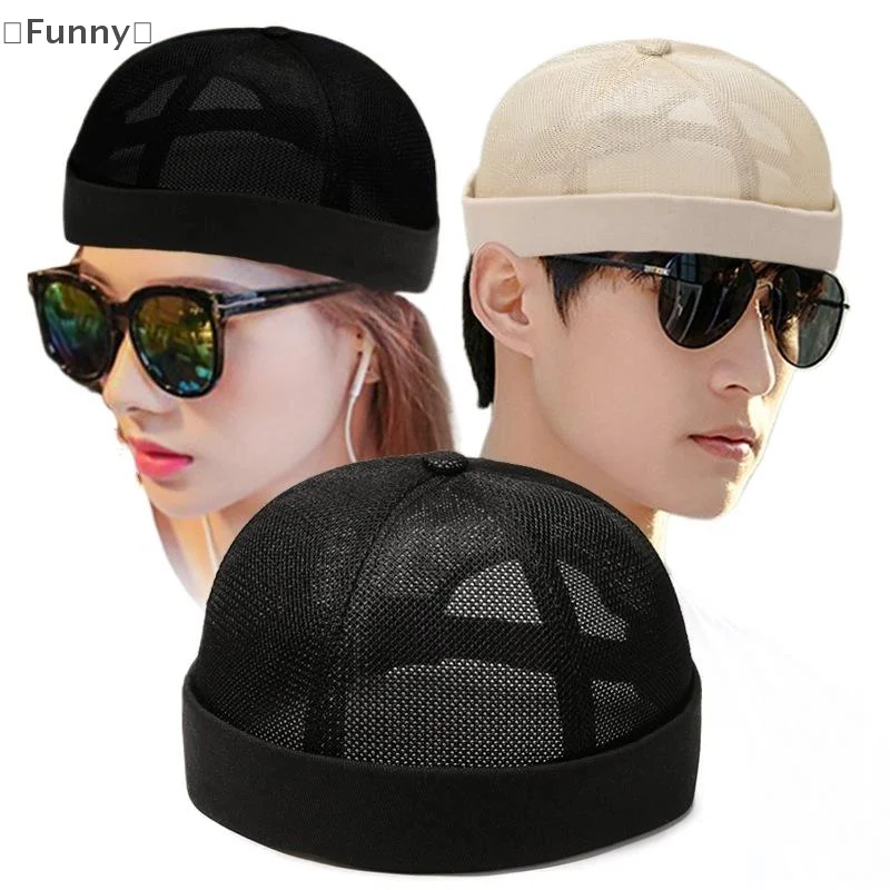 

〔Funny〕 Mesh Brimless Skullcap Hip Hop Sailor Summer Cap With Rolled Cuff Breathable Beanie Hat For Men Women