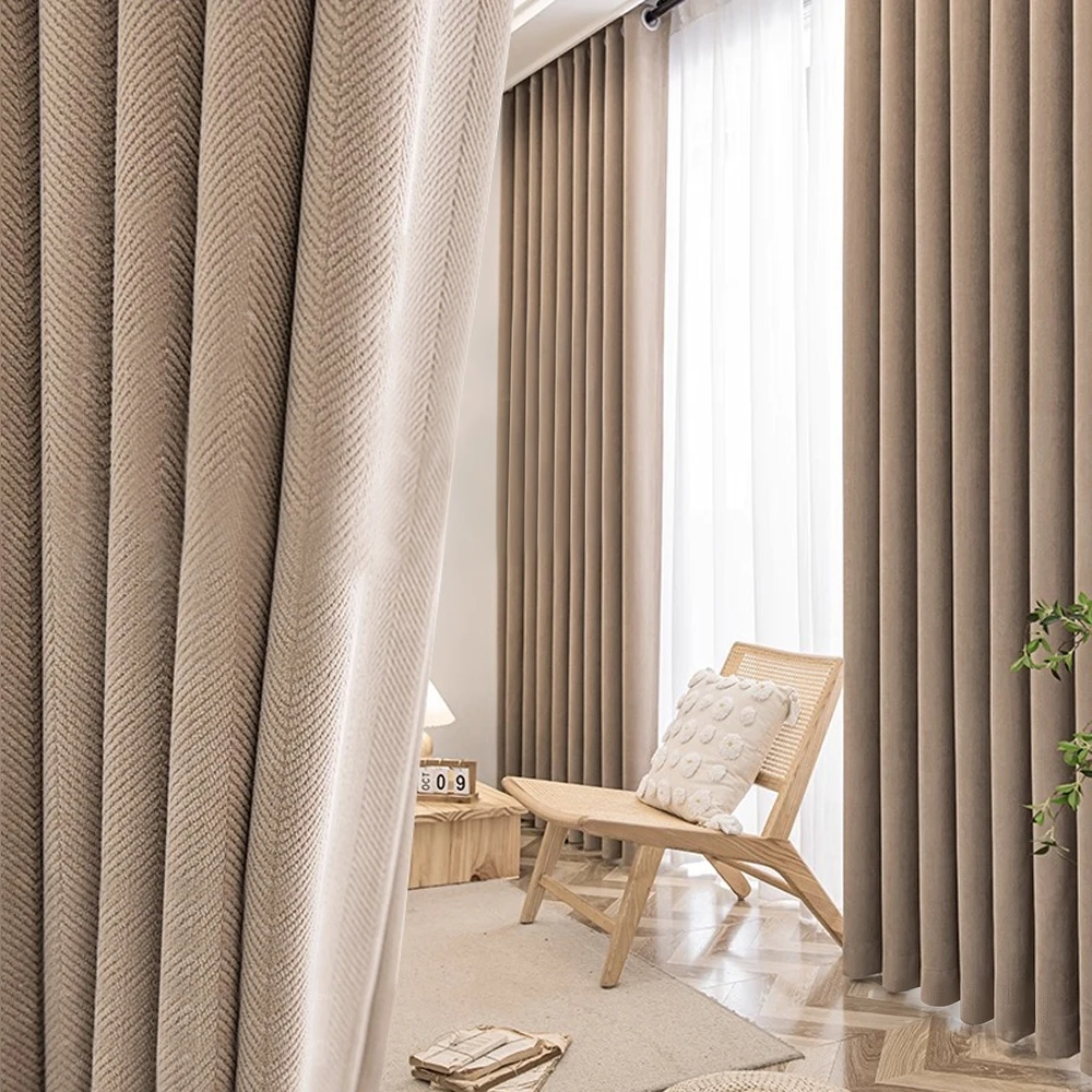 Modern Leaf Shape Blackout Curtain, Thickened Noise-Reducing Sunshade, Iron Ring Processing, 100cm Width, Plain Color Design