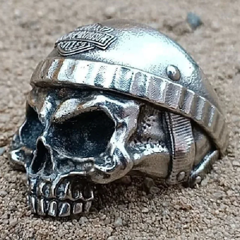 18-29g 3D Skull Harley For Biker Mens Rings Customized 925 Solid Sterling Silver Rings Many Sizes 6-13