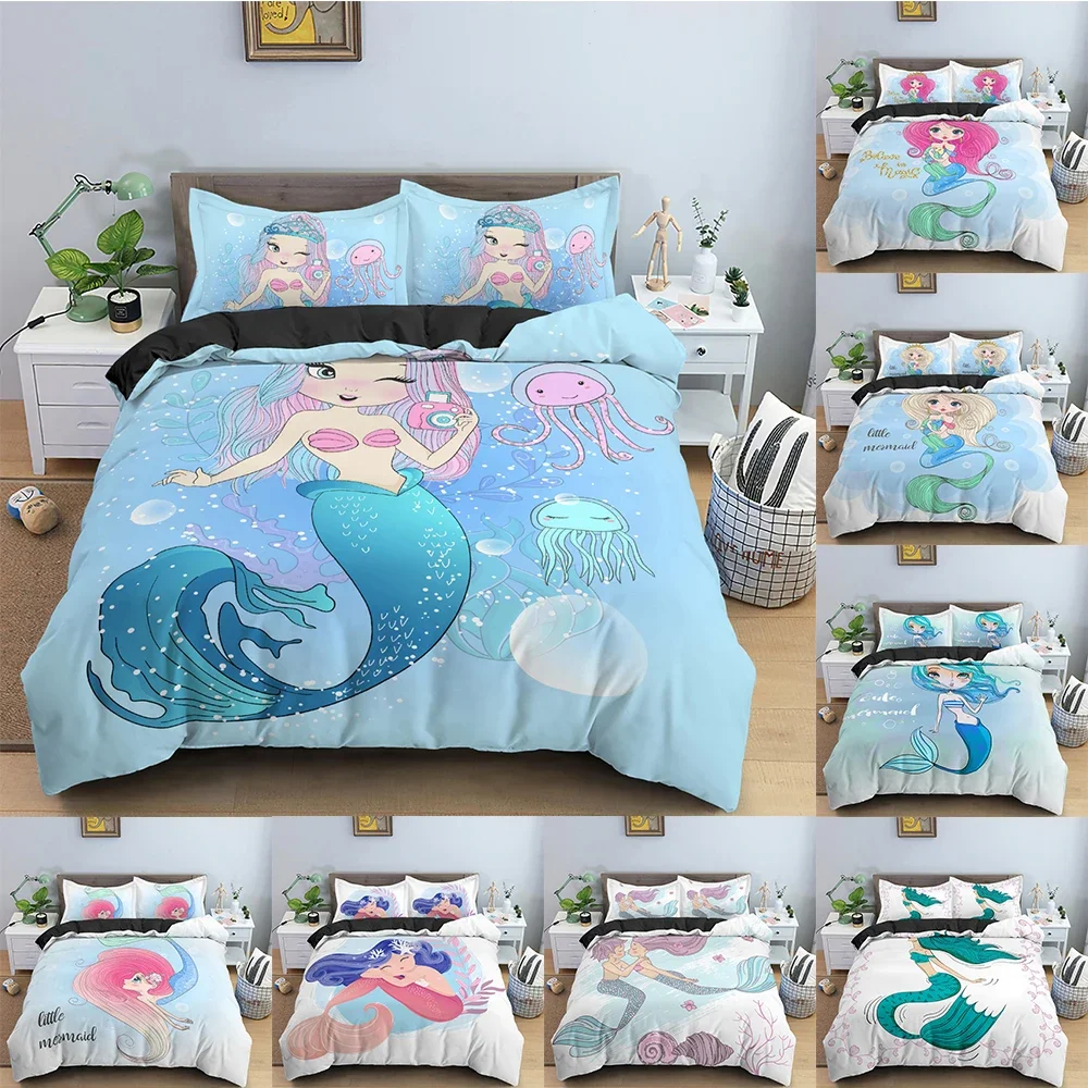 

Mermaid Duvet Cover Cartoon Pattern Quilt Covers For Girls Bedroom Single Twin Queen King Size Bedding Set Home Textile 2/3 PCS