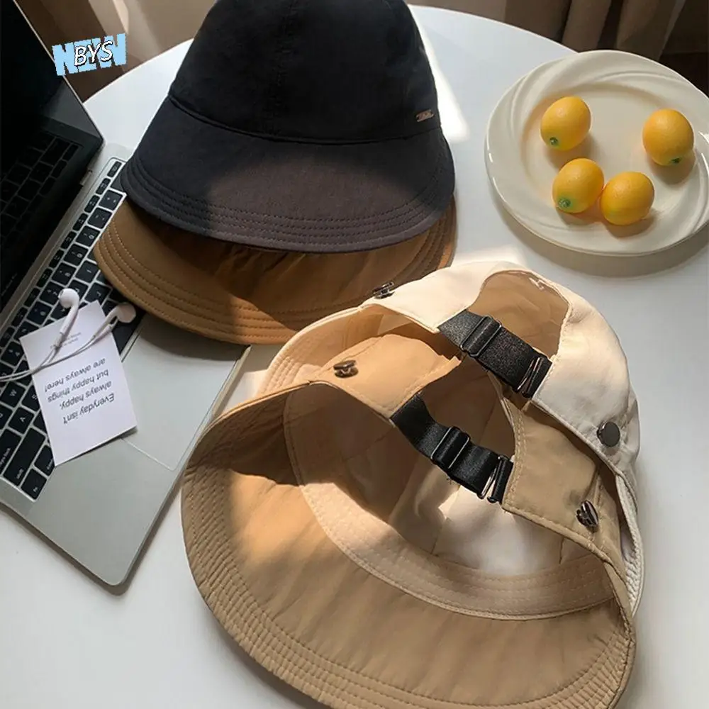 

Foldable Solid Color Bucket Hat Sunscreen Wide Brim Fisherman Hat Hiking Cap Korean Style Canvas Basin Hat Travel