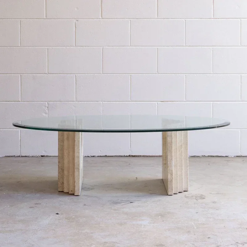 A Simple and modern Nordic wabi-sabi stone coffee table, marble creative art tempered glass oval tea table