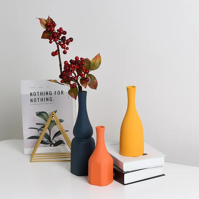 Modern Soft Decoration Ceramic Vase Morandi Home Decoration Living  Cabinet Ornament Small Mouth Flower Arrangement Hydroponics