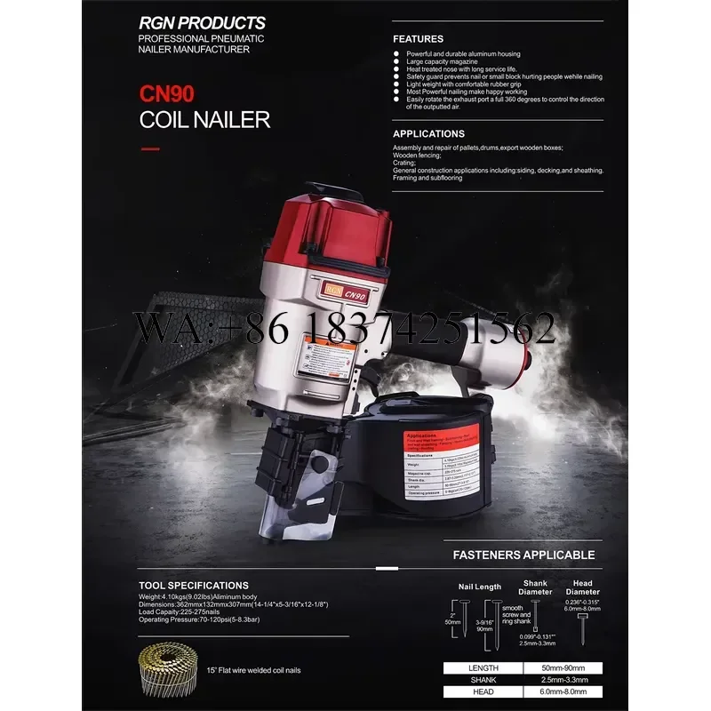 Wmwmnu Coil Nailer CN90 And CN90B For 50-90mm Nails Heavy Duty Pallets and Crating Working MAX USA Design