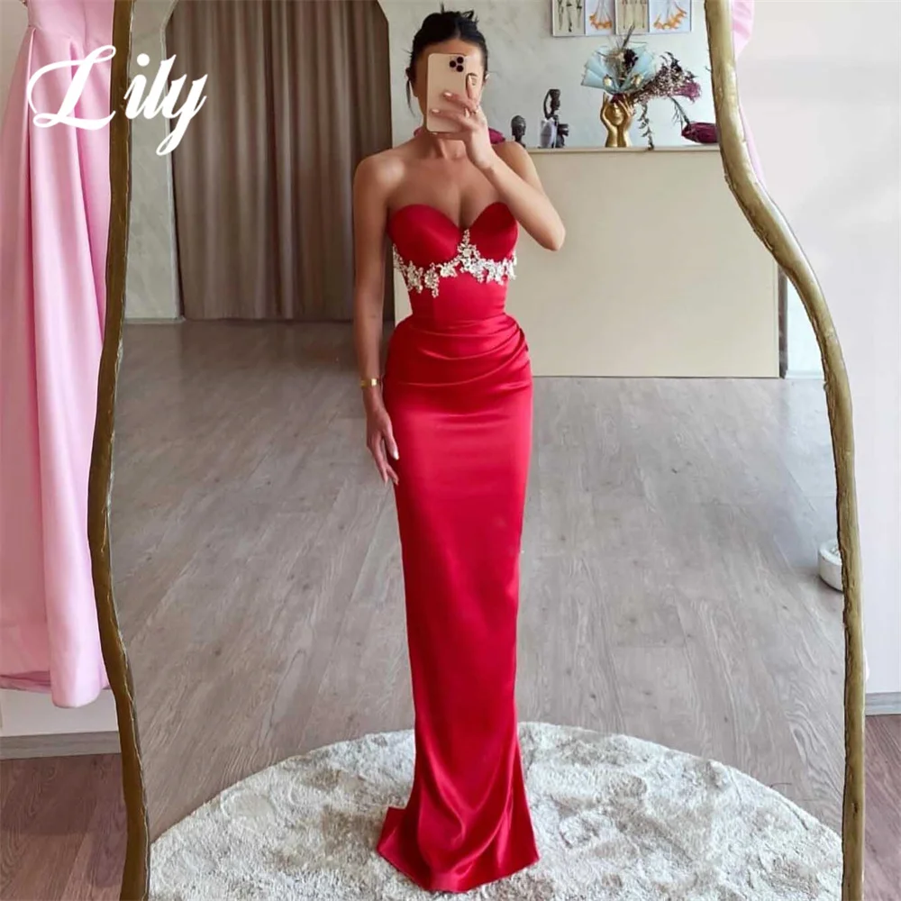 

Lily Red Sleeveless Woman Evening Dress Gown Trumpet Sexy Pleat Sweetheart Night Dress Gown with Crystal Custom robes de soirée