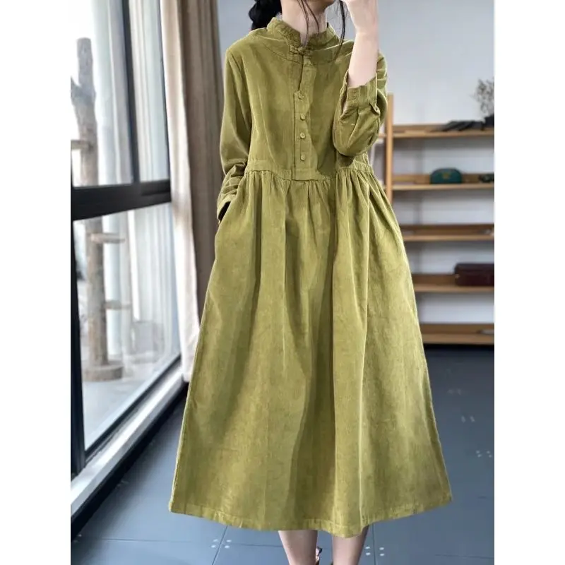 

Discount Store Department Store Withdrawal Retro Button-down Corduroy Dress Women's Loose Waist Slim Temperament Long Skirt